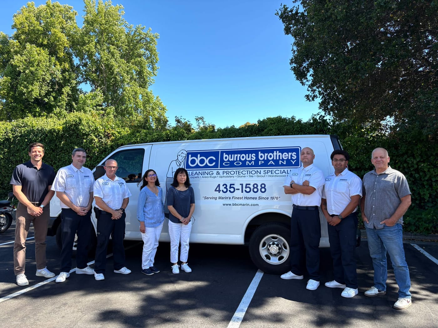 The Burrous Brothers Company team in front of the company van in Marin County